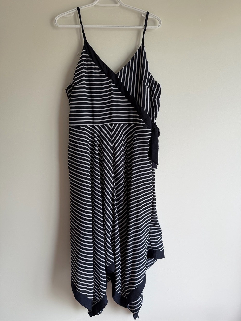 Suzy Shier Navy & White Striped Handkerchief Dress | Tie Waist Midi Dress | NWT
